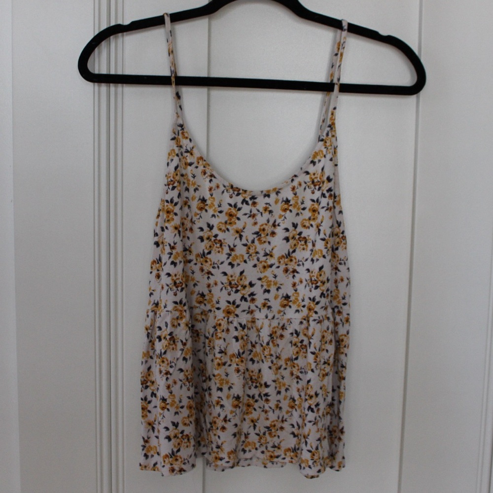 AEO Floral Flowy Tank Top Size Small White & Yellow Comfy & Soft American Eagle
